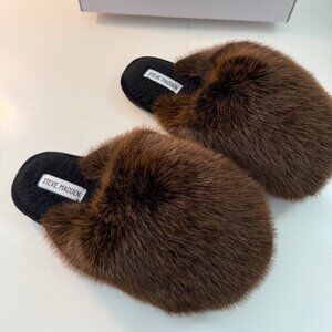 Fuzzy Brown Steve Madden Slippers